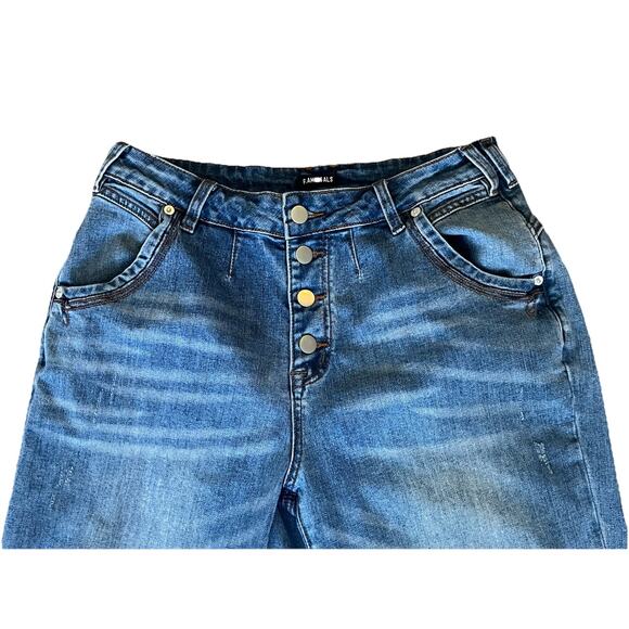 Flamingals Womens L 30 US 10 Straight Leg Jeans Mid Blue Wash Button Fly Ankle - Picture 6 of 8